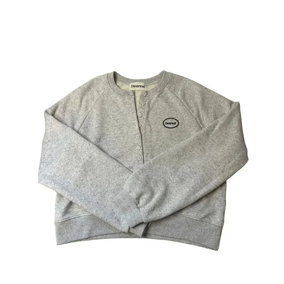 Korean Dearest Cropped Sweatshirt  Size Medium‎ | Heather Gray Black Stitching - Picture 3 of 8